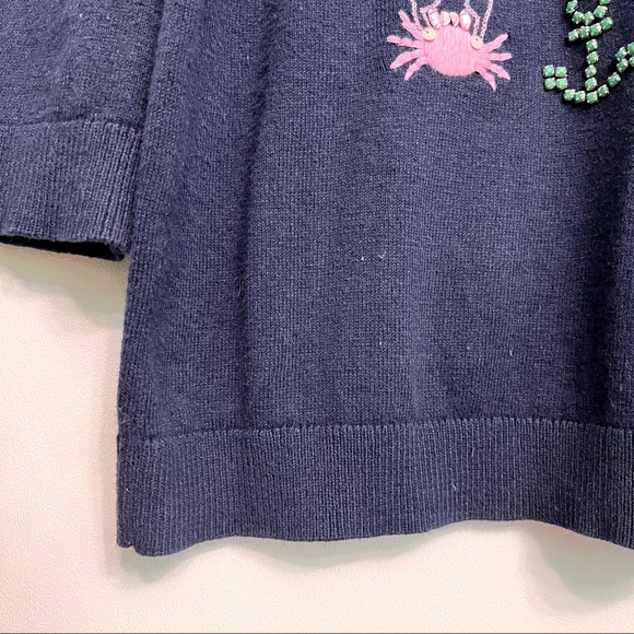 talbots | seashore embroidered crewneck sweater crab anchor nautical navy m - Picture 5 of 12